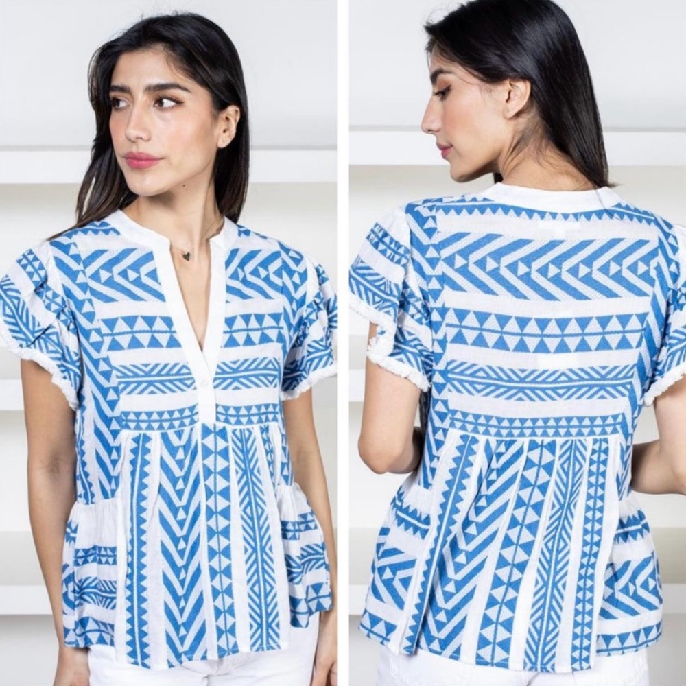 NWT THML‎ Anthropologie Thalia Flutter Sleeve  Boho Geometric Top Size Small